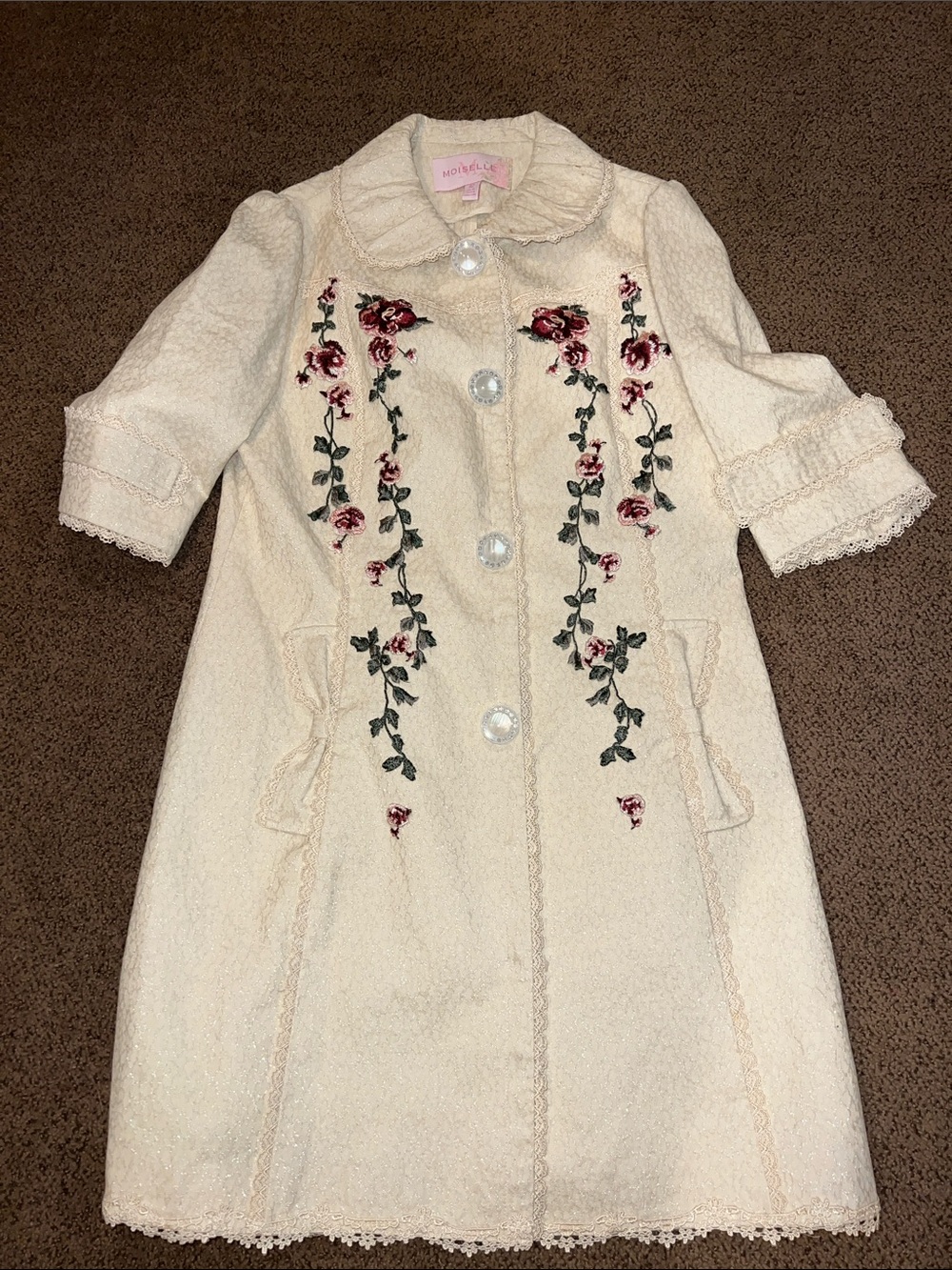 Women’s Anthropology midi jacket Moiselle size 42 cream embroidered floral sm